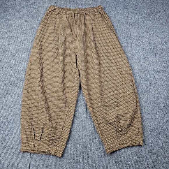 Mama B Pants Womens Large Brown Check Trouser Pull On Academia Lagenlook Classic - Picture 1 of 7